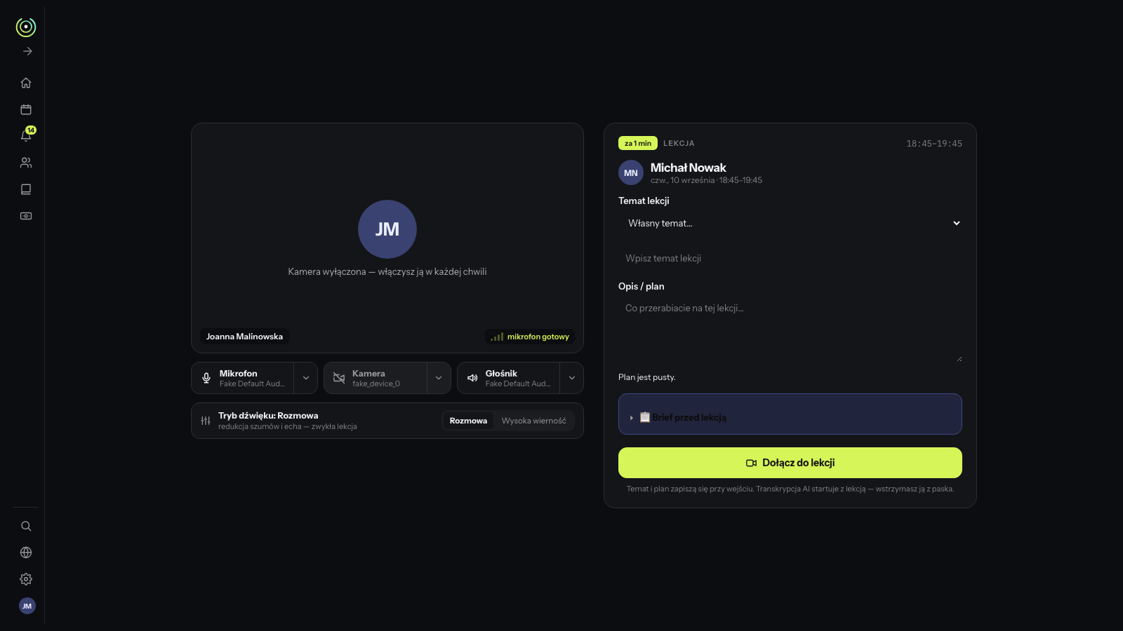 Pokój lekcji iterlo: dołączenie, uczeń w pokoju, tablica i diagram wygenerowany przez AI